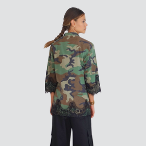 Tensione in giacca militare over con dettagli pizzo 100% cotone Art 37606
