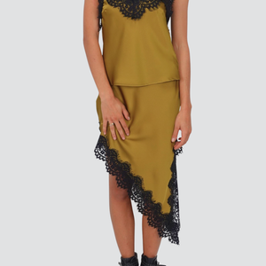 Haveone gonna satin pizzo asimmetrico spacco laterale Art GVS-P051