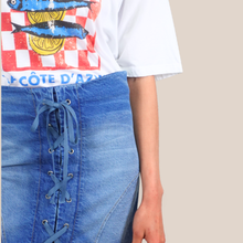 Carica l'immagine nel visualizzatore di Gallery, Haveone mini gonna denim  strett stringata Art GMA-Q129
