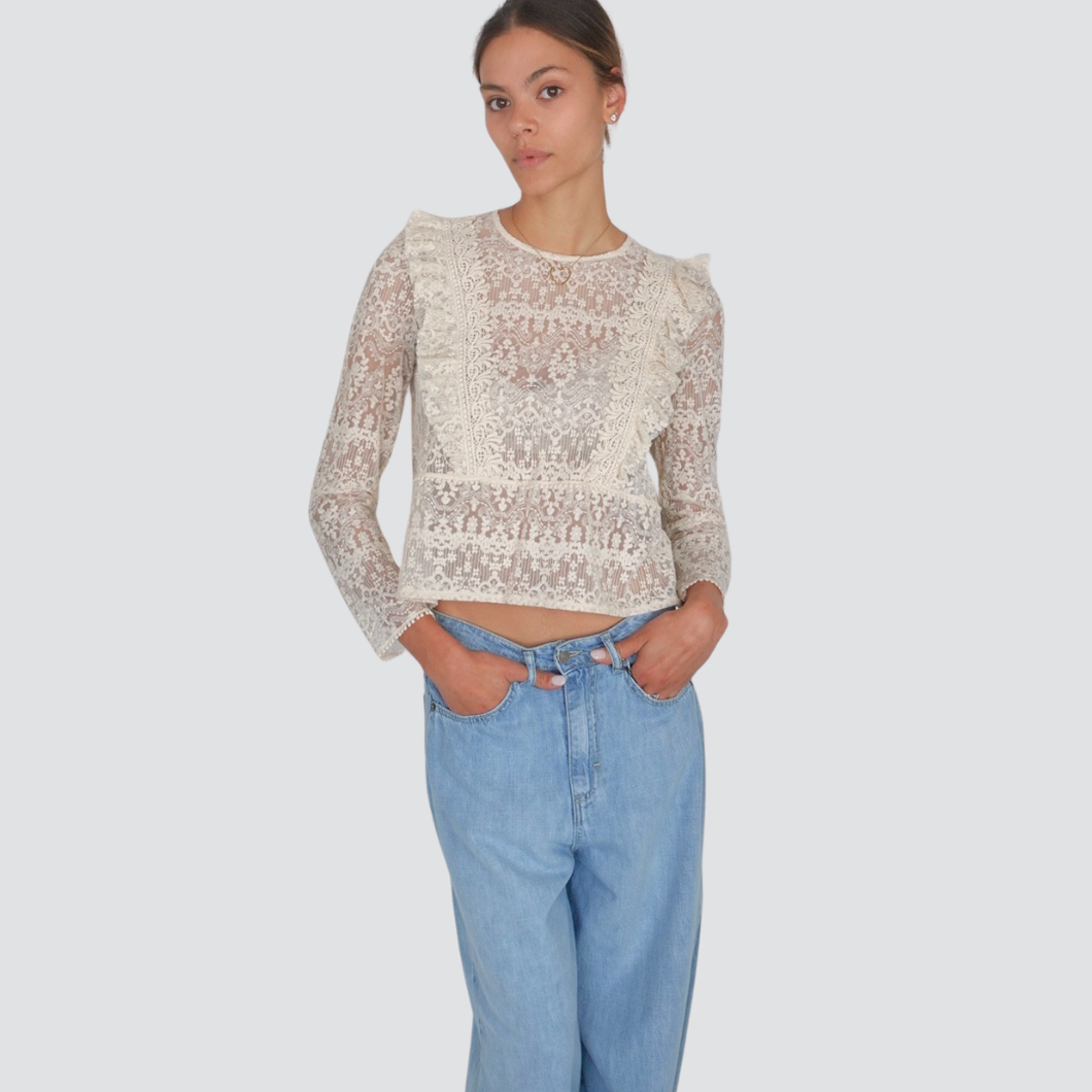 Tensione in camicia pizzo con rouches 100% cotone Art PZ1103