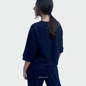 Blusa over in felpa manica 3/4 98% cotone