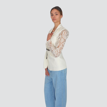Carica l&#39;immagine nel visualizzatore di Gallery, Tensione in blazer con manica pizzo con cintura 100% cotone Art S25J986
