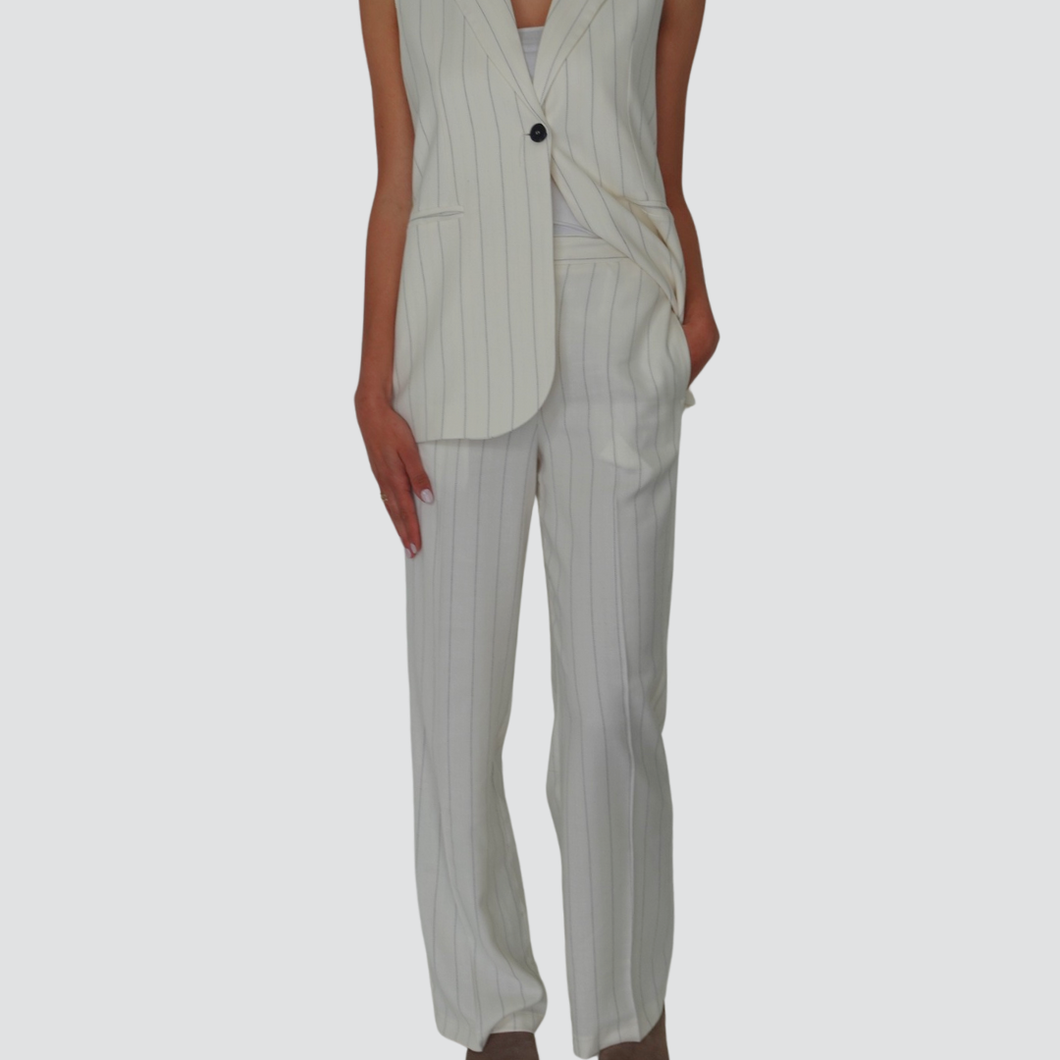 Vicolo pantalone palazzo gessato 50% viscosa 50% lino Art TD0769