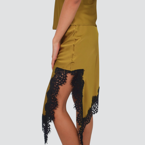 Haveone gonna satin pizzo asimmetrico spacco laterale Art GVS-P051