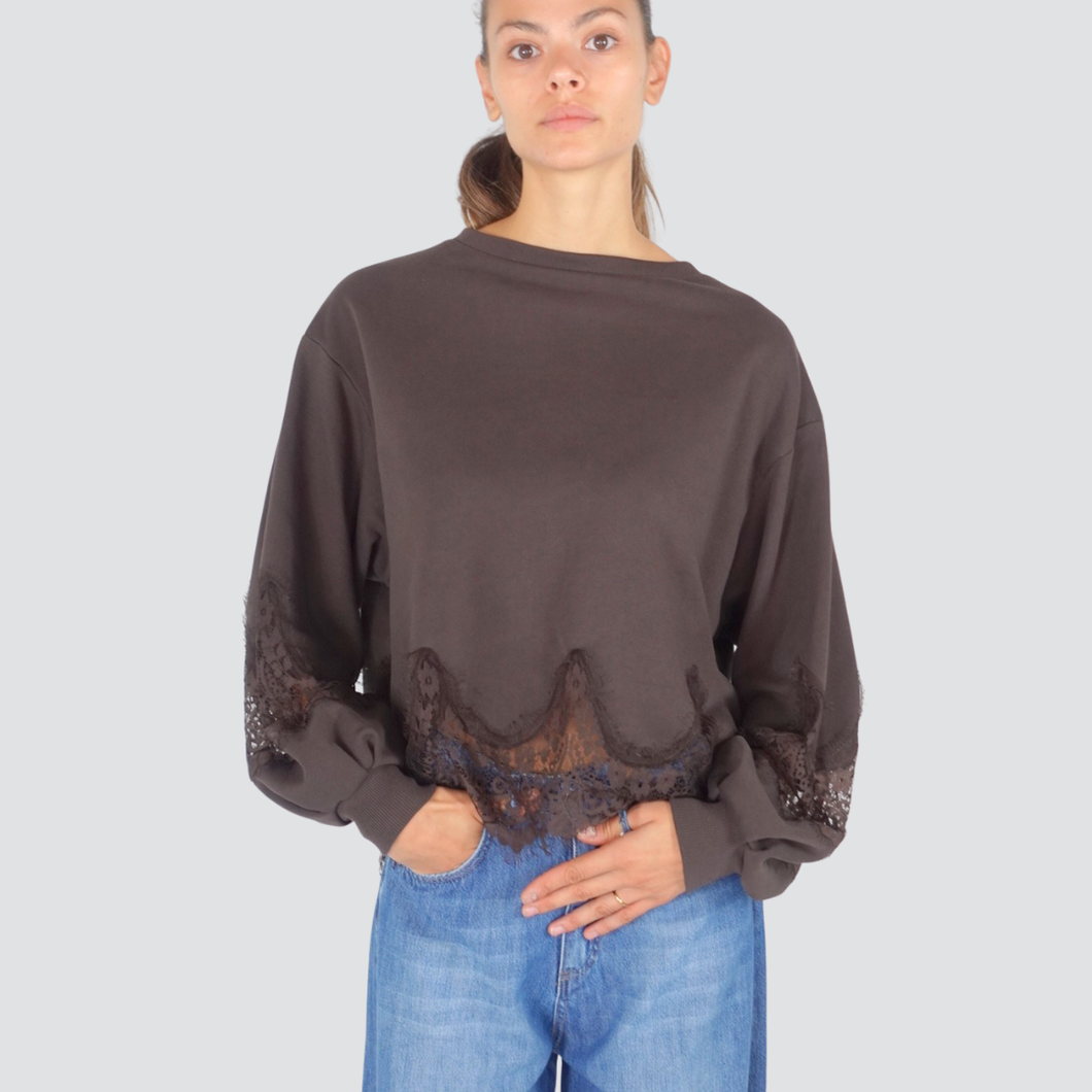 Tensione in felpa over garzata inserti pizzo 100% cotone Art 37683
