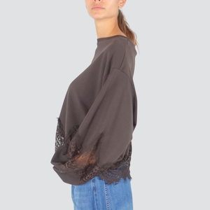 Tensione in felpa over garzata inserti pizzo 100% cotone Art 37683