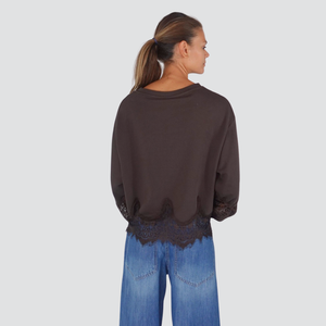 Tensione in felpa over garzata inserti pizzo 100% cotone Art 37683