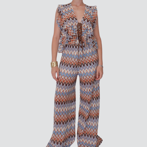 Tensione in pantalone palazzo fantasia filo lurex 48% cotone Art S25PG45