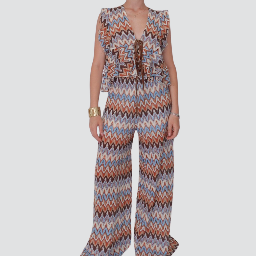 Tensione in pantalone palazzo fantasia filo lurex 48% cotone Art S25PG45