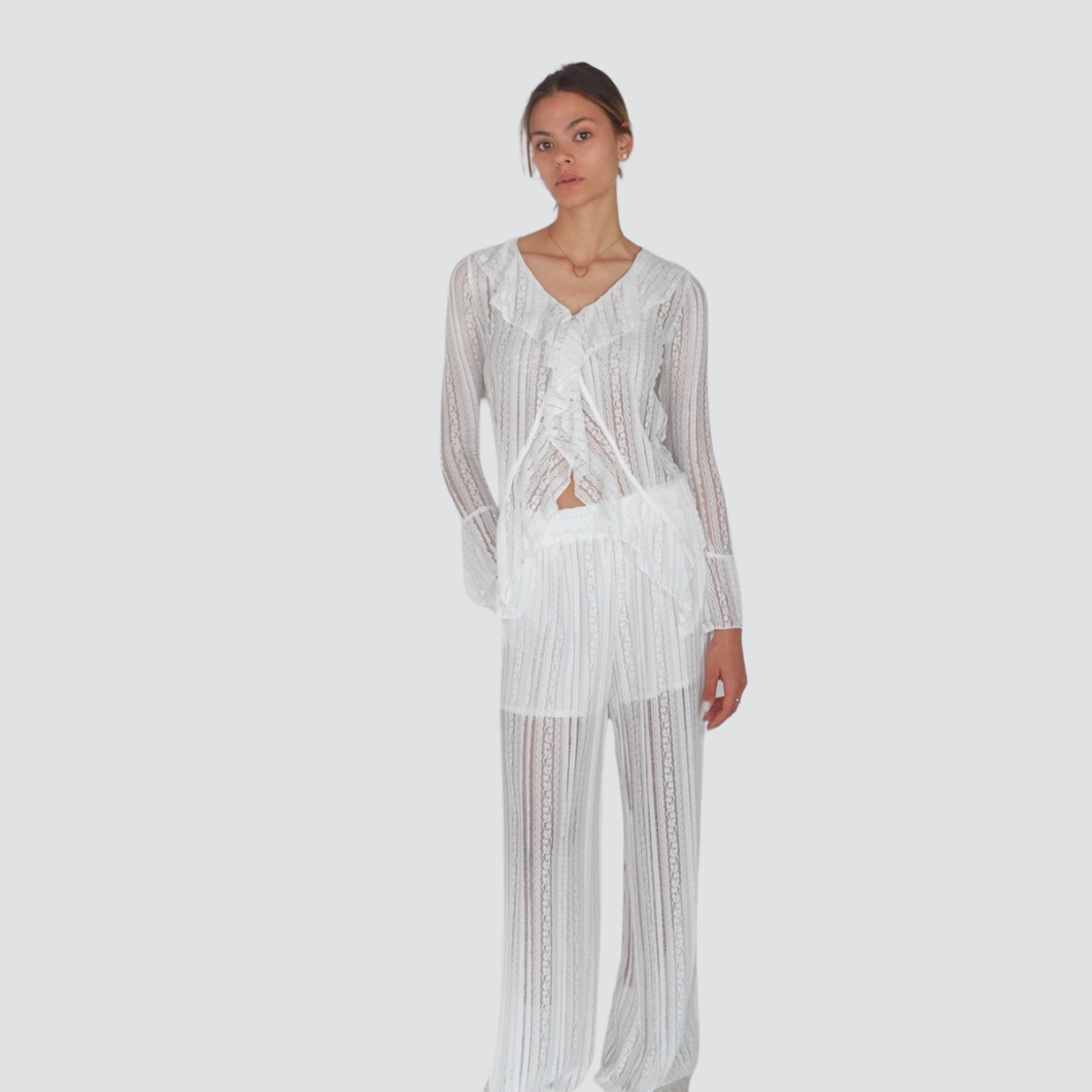 Tensione in pantalone palazzo lavorazione pizzo Art QN1151