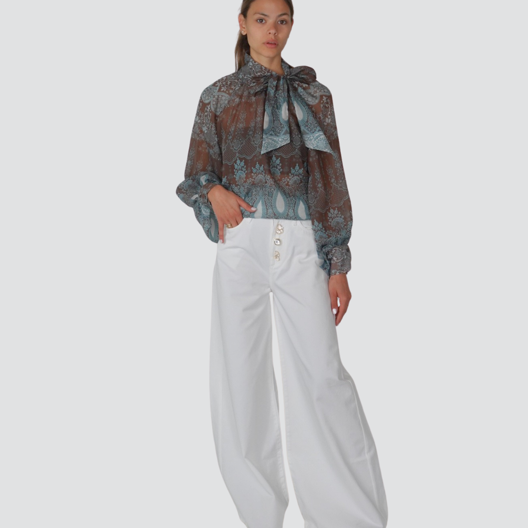 Vicolo jeans Yves gamba ampia bottone gioiello 100% cotone Art DD5245
