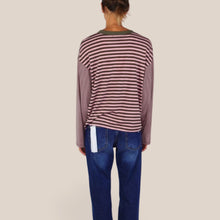 Carica l'immagine nel visualizzatore di Gallery, Haveone t-shirt rigata manica campana rosa moro 95% viscosa Art TXT-R025
