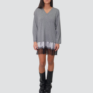 Vicolo abito scollo V fondo satin e pizzo 40% viscosa 25% lana 5% cashmere Art 22194F