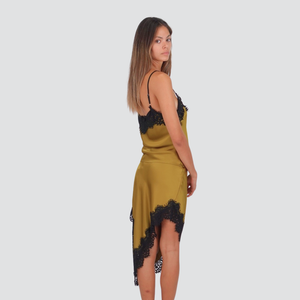 Haveone gonna satin pizzo asimmetrico spacco laterale Art GVS-P051