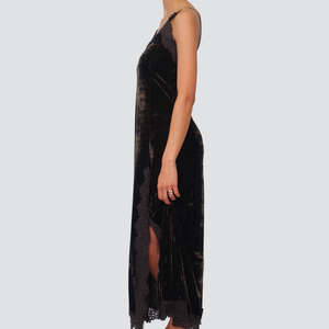 Haveone abito ciniglia moro con pizzo e spacco Art AMA-P068
