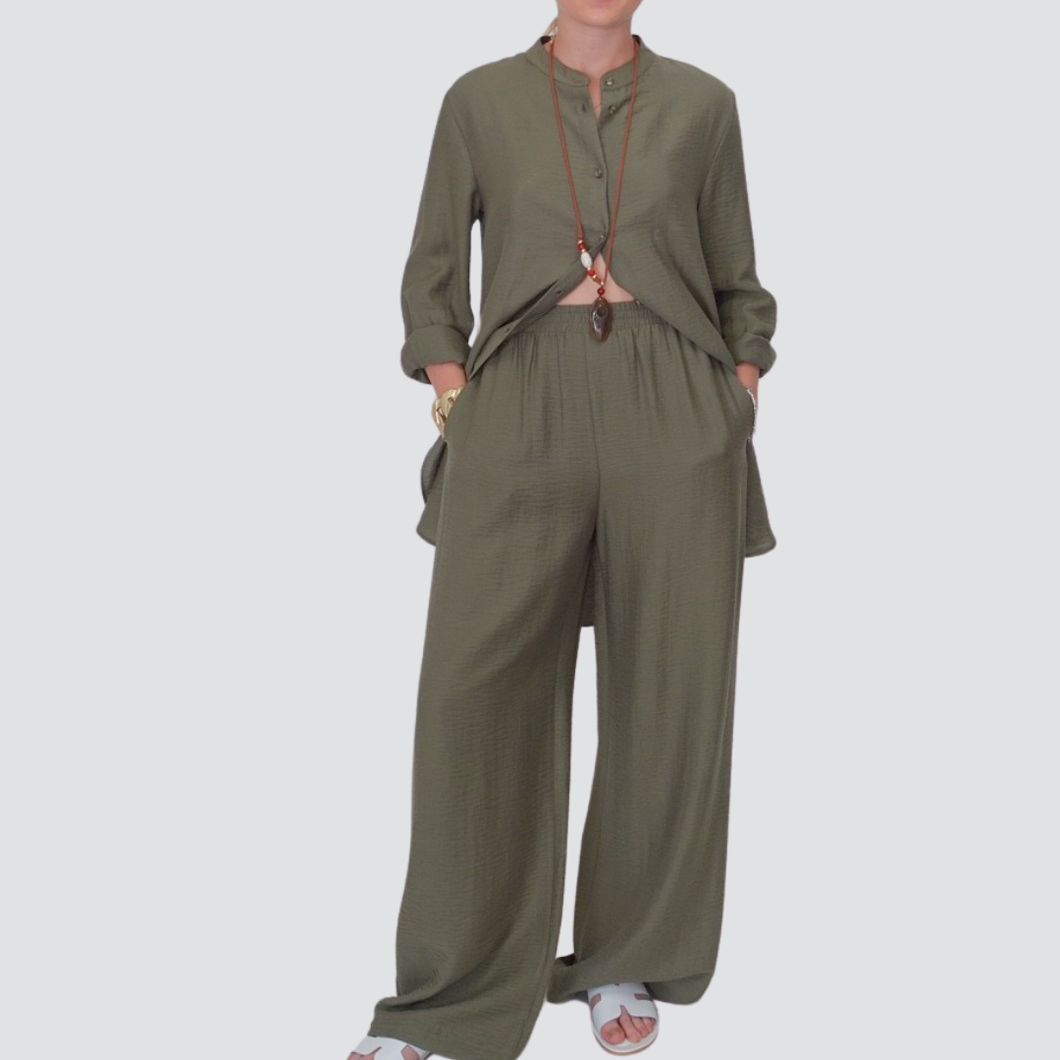Vicolo pantalone gamba ampia 55% viscosa 23% lino Art TD2860