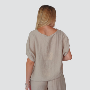Tensione in blusa over scollo V 67% viscosa 11% lino Art 25C7935