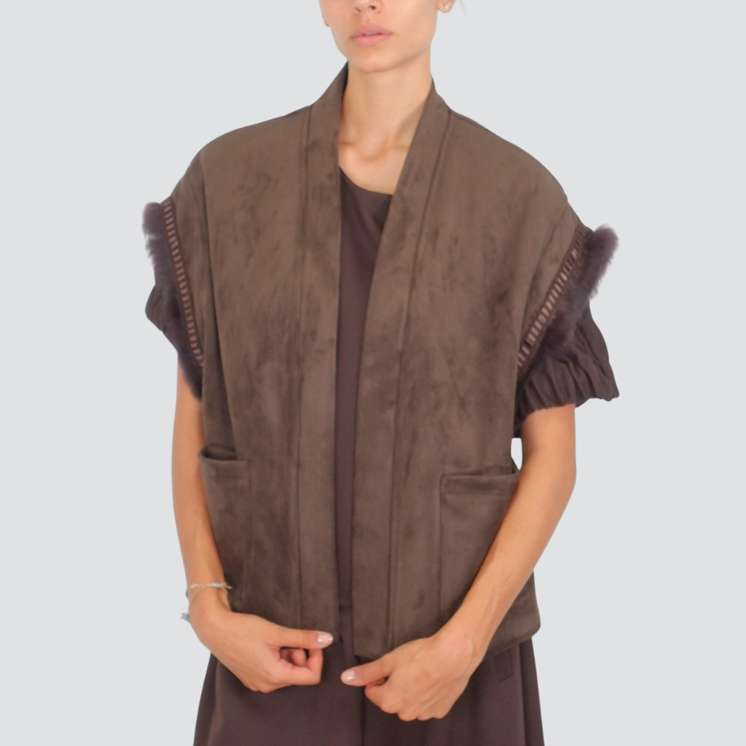 Dixie gilet suede over con pelliccia giri manica Art LAGVKS