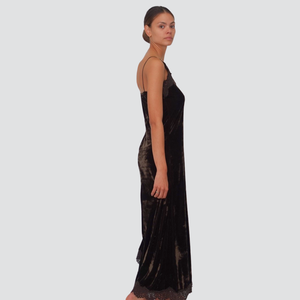 Haveone abito ciniglia moro con pizzo e spacco Art AMA-P068