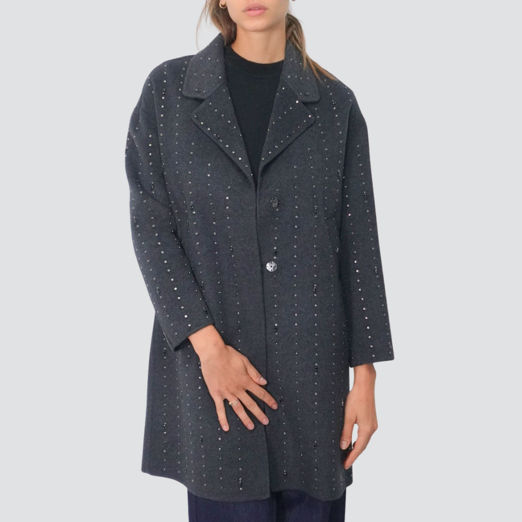 Vicolo cappotto over HAND MADE con borchie e applicazioni 55% lana Art TF0033