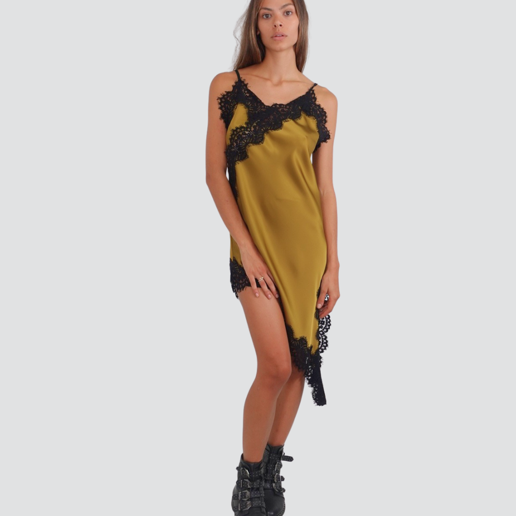 Haveone abito asimmetrico pizzo spacco laterale Art AVS-P037