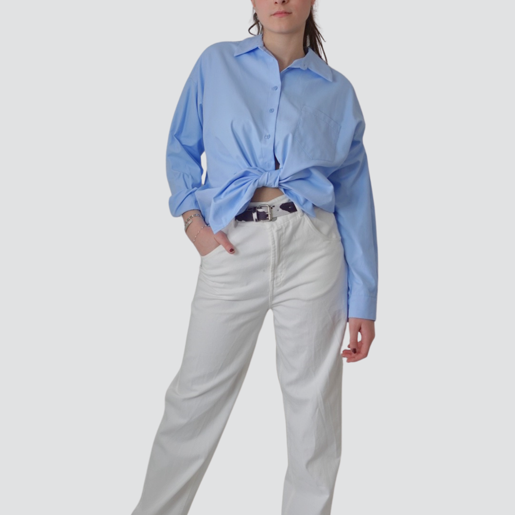 Tensione in jeans palazzo panna con cintura stampa 100% cotone Art KW607