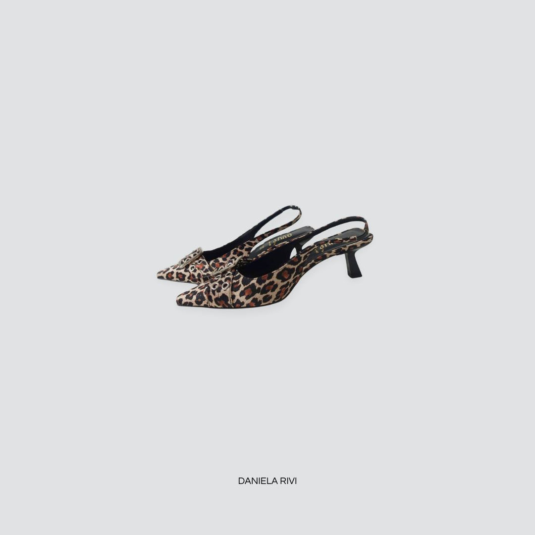 Ovyè slingback vera pelle maculata con fibbia tacco 6 cm Art CF32