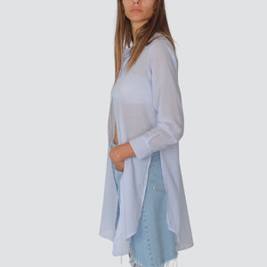 Tensione in maxi camicia coreana spacchi laterali 100% cotone Art C6971