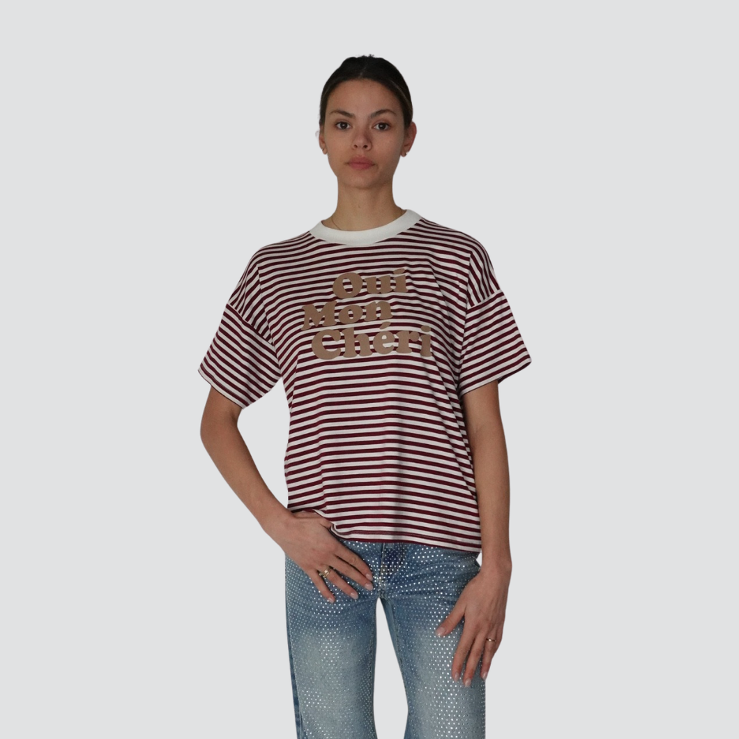 Vicolo t-shirt over  rigata con stampa 95% viscosa Art RD0328