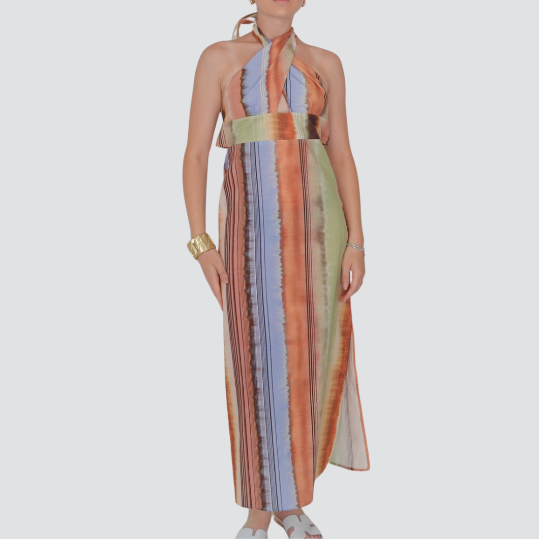 Vicolo abito color allacciatura collo 55% lino 45% cotone Art TD2842