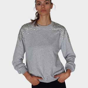 Haveone felpa over garzata spalle borchie strass 100% cotone Art FYK-M056