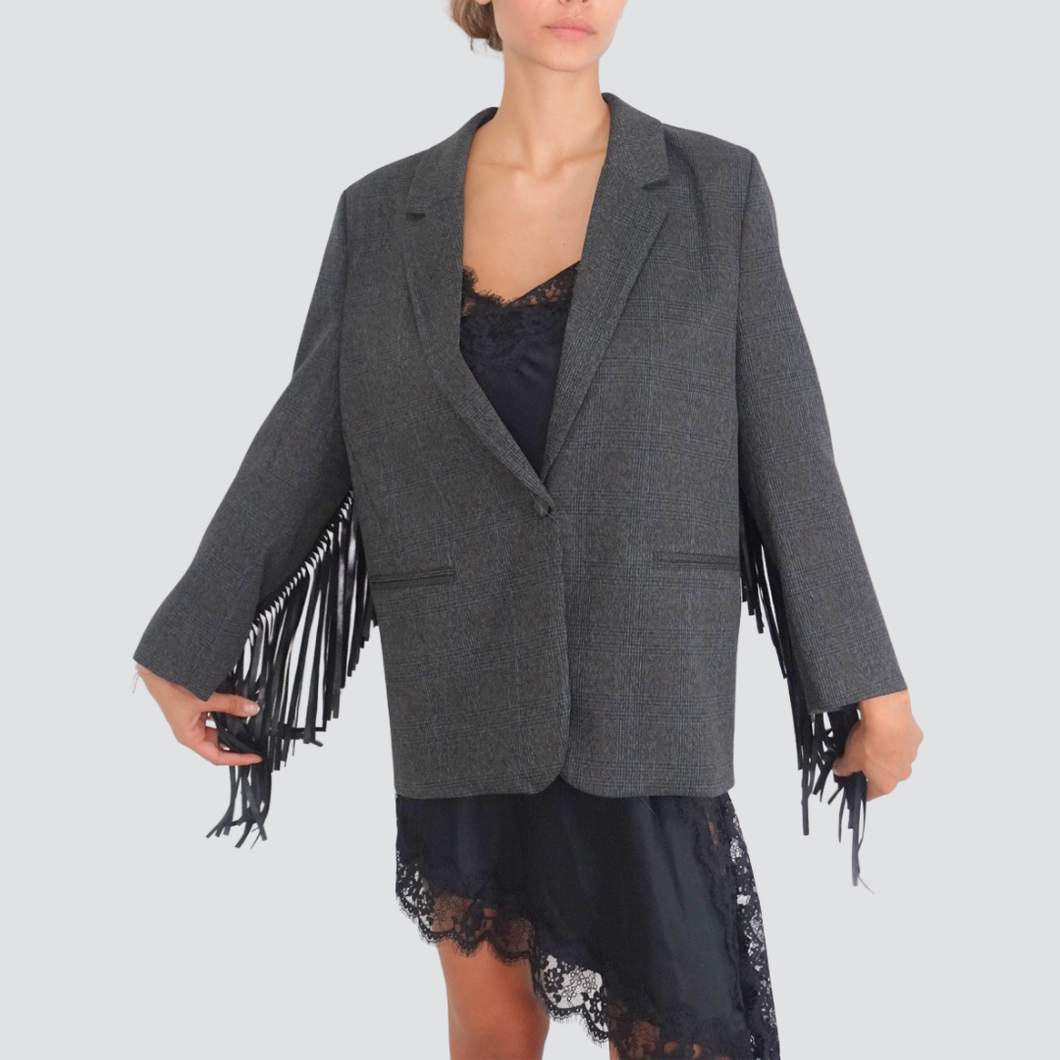 Vicolo giacca over scozzese con frange foderata Art TF0918
