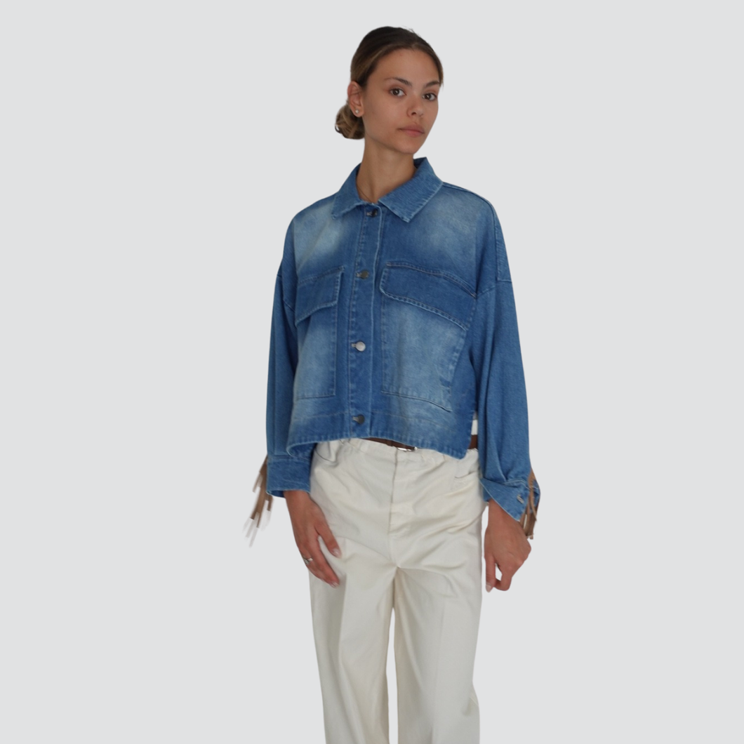 Vicolo giacca denim over con frange 100% cotone Art DD5375