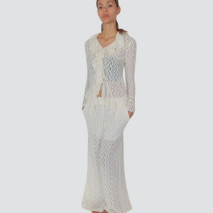 Tensione in pantalone palazzo lavorazione pizzo Art KS1079