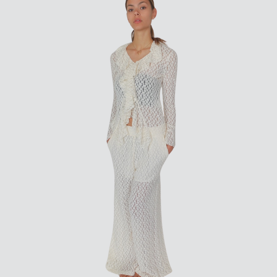 Tensione in pantalone palazzo lavorazione pizzo Art KS1079