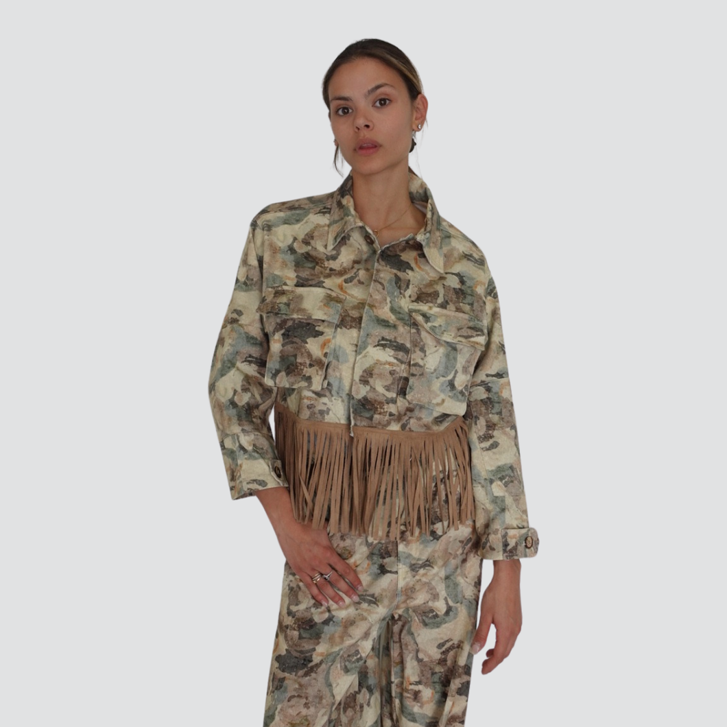 Vicolo giacca over camouflage con frange 100% cotone Art TD1370