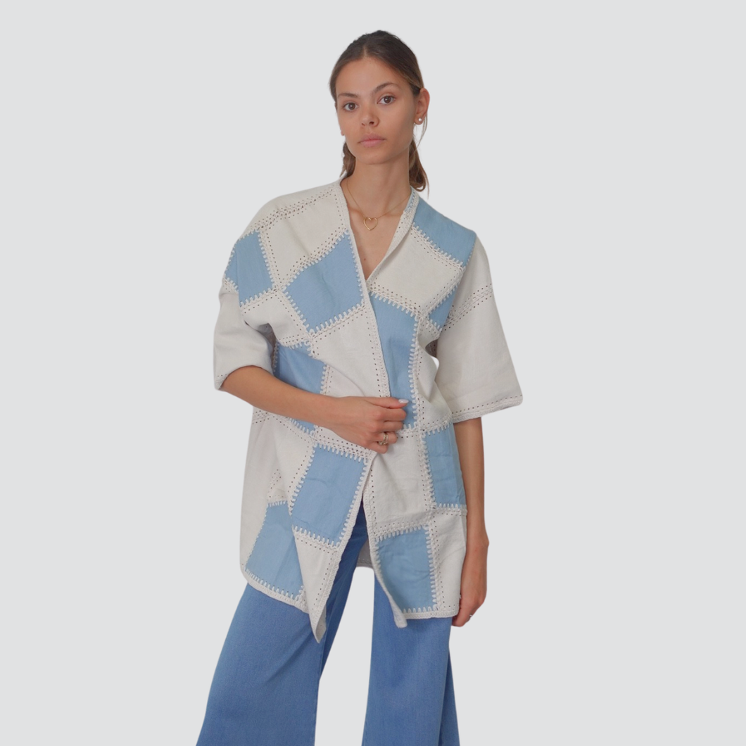 Haveone gilet bicolor dainetto panna tessuto azzurro Art LAO-N027