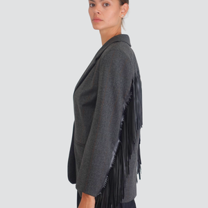 Vicolo giacca over scozzese con frange foderata Art TF0918