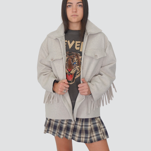 Haveone giacca con frangie taglio vivo 50% lana Art JMA-P076
