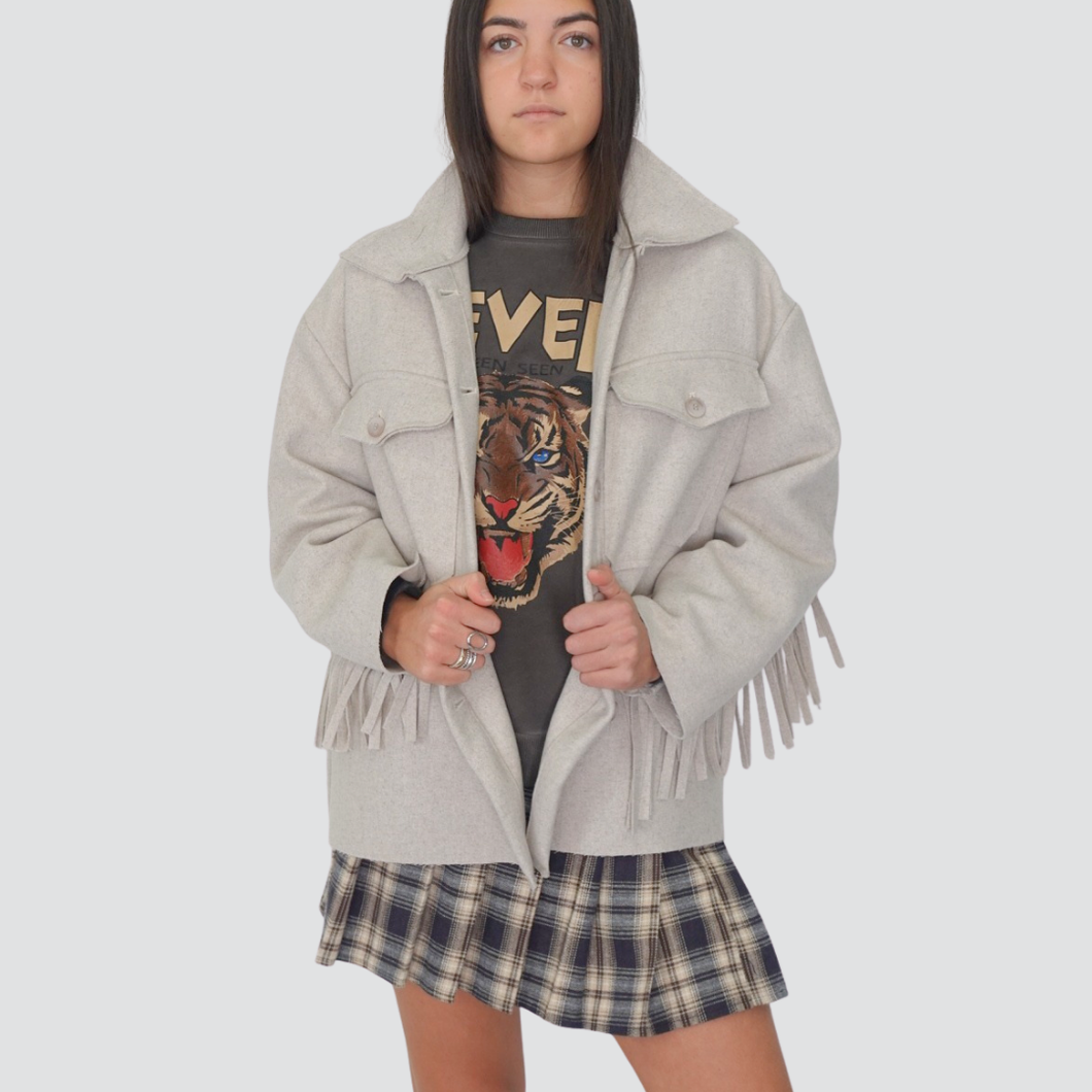 Haveone giacca con frangie taglio vivo 50% lana Art JMA-P076