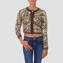 Carica l&#39;immagine nel visualizzatore di Gallery, Vicolo cardigan bottone gioiello zebrato 26% mohair 26% lana Art 55036F
