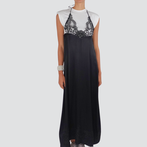 Dixie abito t-shirt spallini sottoveste satin pizzo Art A073Y049