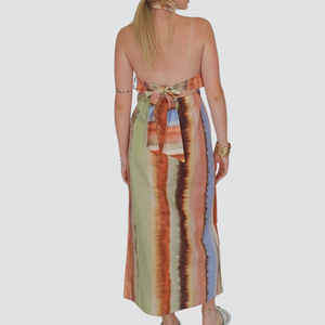 Vicolo abito color allacciatura collo 55% lino 45% cotone Art TD2842