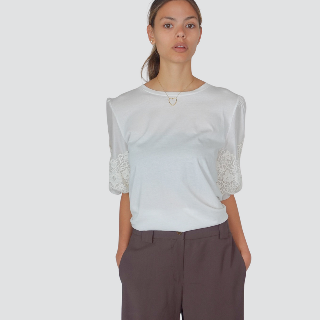 Tensione in t-shirt over manica pizzo 100% cotone Art S25M821