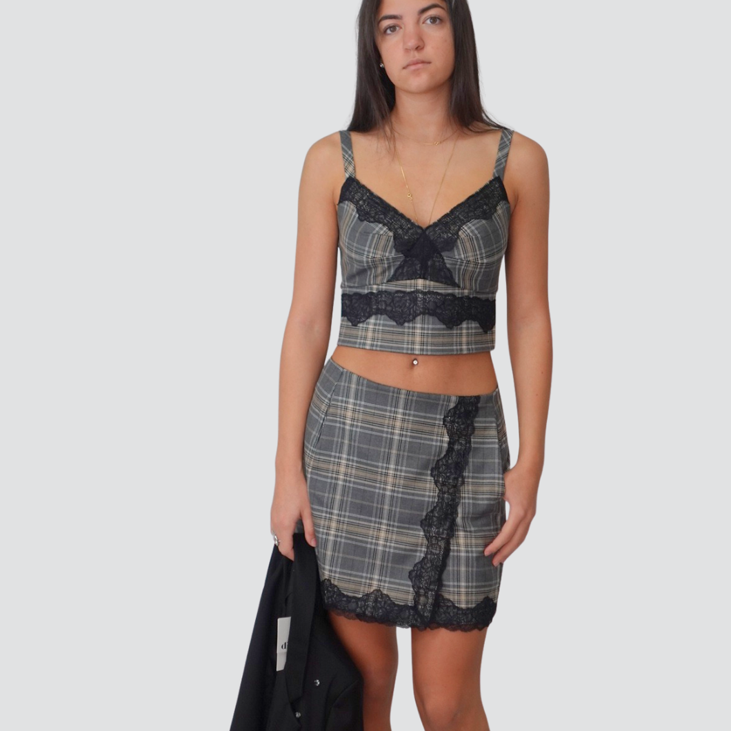 Dixie mini gonna scozzese con pizzo 35% viscosa Art GDCLKDS