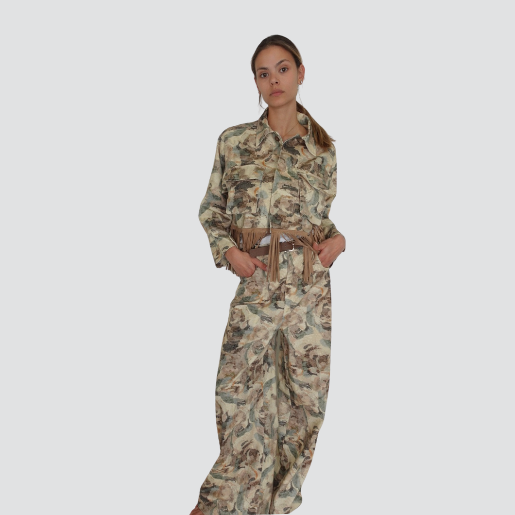 Vicolo jeans camouflage gamba ampia con cintura 97% cotone Art TD1368
