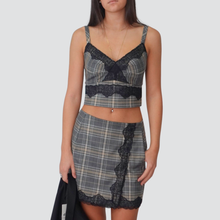 Carica l&#39;immagine nel visualizzatore di Gallery, Dixie top crop scozzese con pizzo elastico retro 35% viscosa Art RAZHKDS
