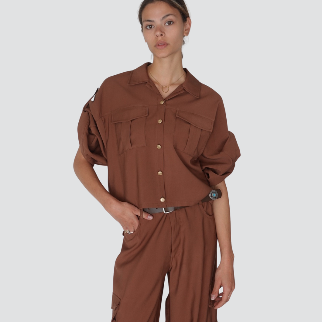 Tensione in camicia over con taschini 90% viscosa Art LH903