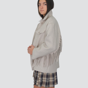 Haveone giacca con frangie taglio vivo 50% lana Art JMA-P076
