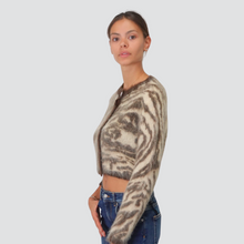 Carica l&#39;immagine nel visualizzatore di Gallery, Vicolo cardigan bottone gioiello zebrato 26% mohair 26% lana Art 55036F
